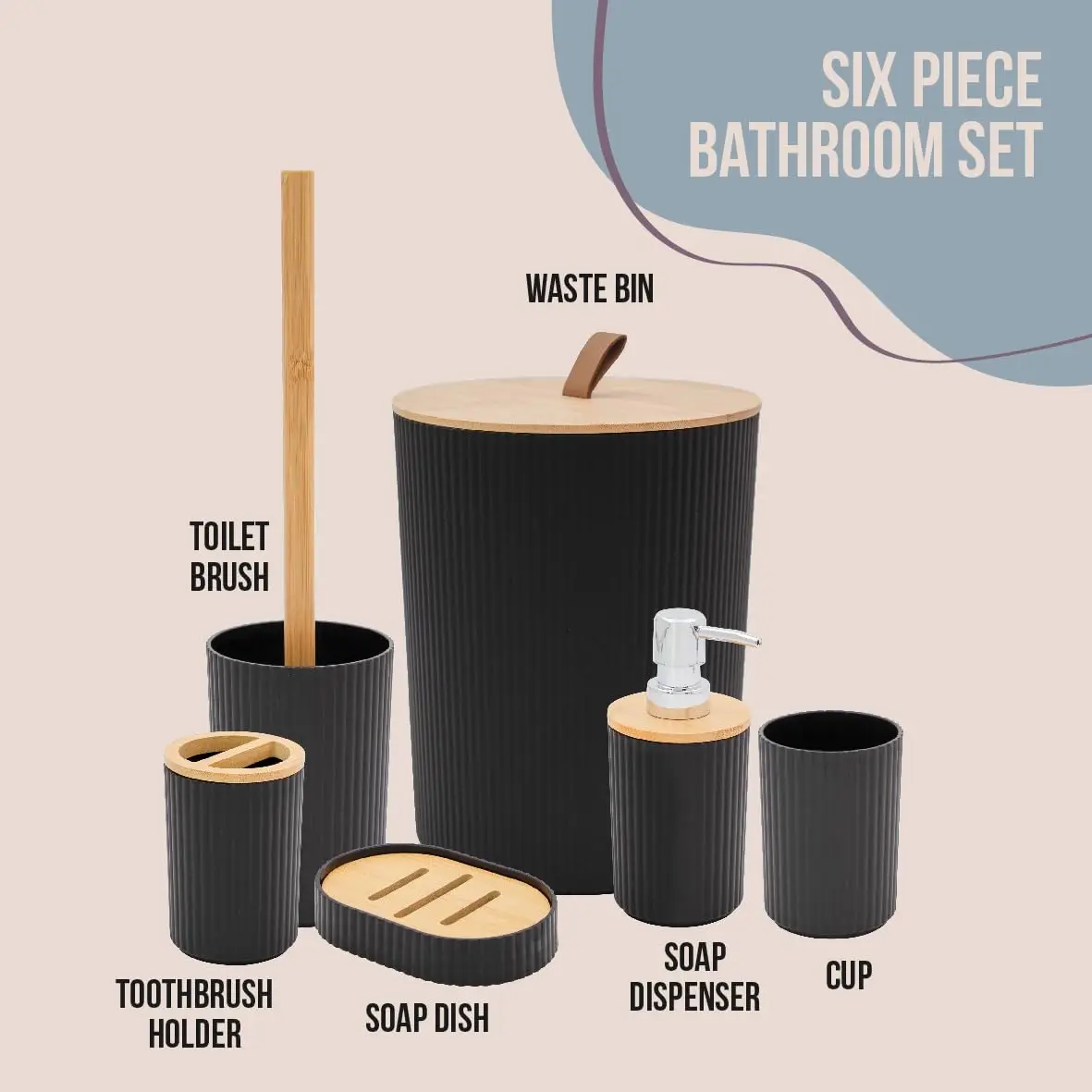 UNTIOR 6-Piece Bamboo Bathroom Accessory Set Lotion Bottles Toothbrush Holder Toothbrush Holder Soap Dish Toilet Brush Bin - Image 4