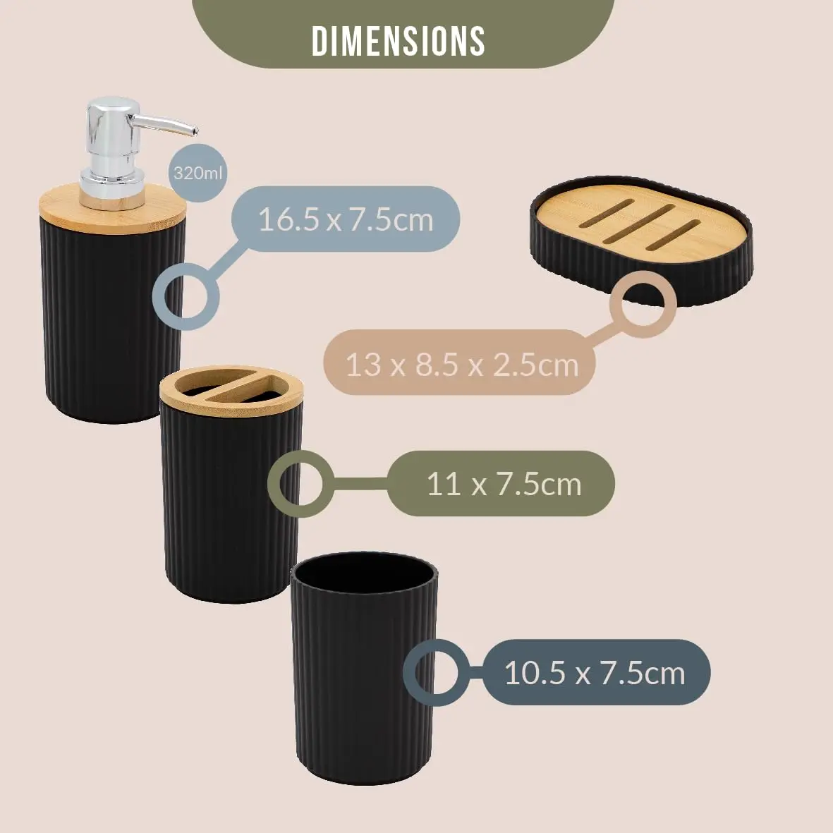 UNTIOR 6-Piece Bamboo Bathroom Accessory Set Lotion Bottles Toothbrush Holder Toothbrush Holder Soap Dish Toilet Brush Bin - Image 2