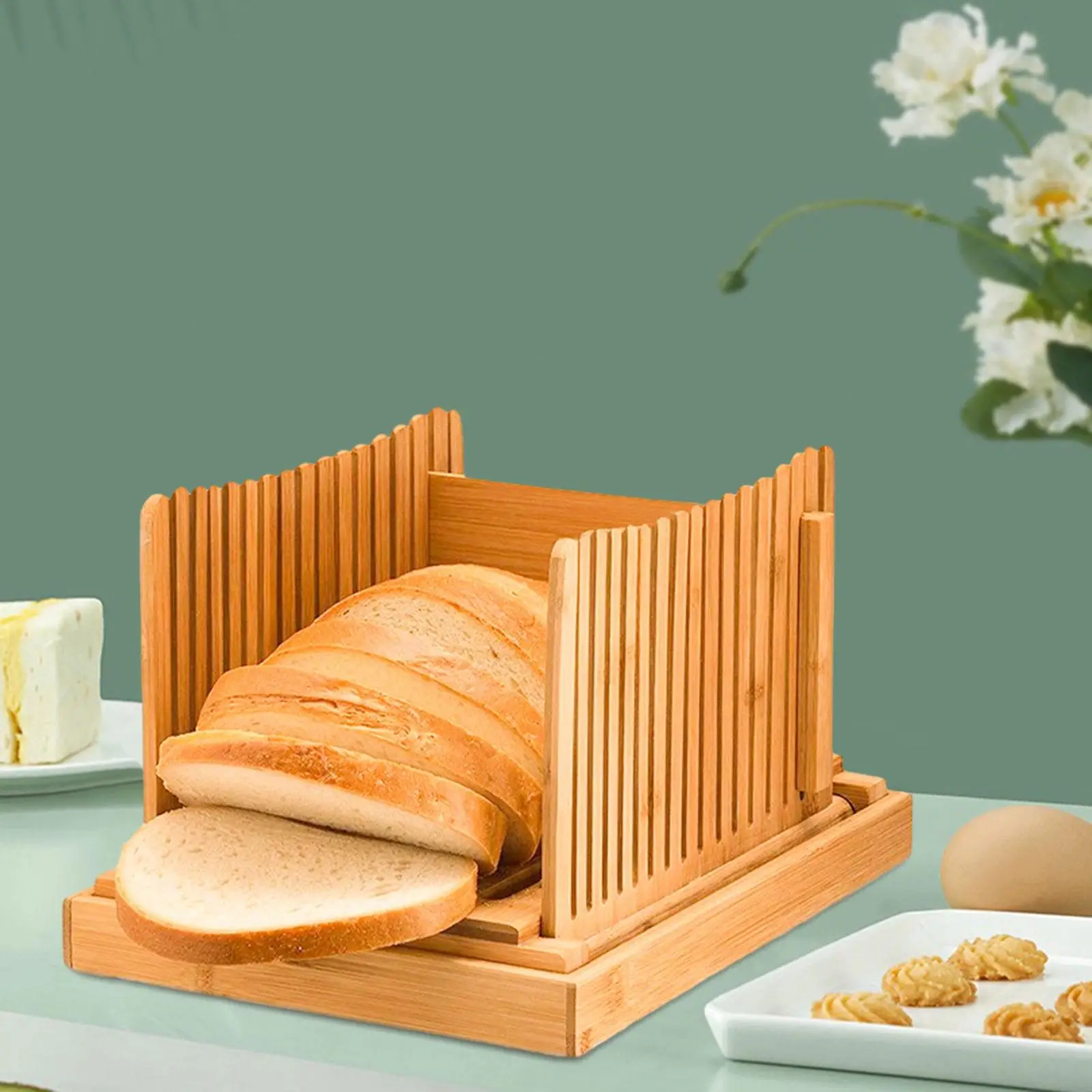 Premium Bamboo Bread Slicers with Crumb Tray Bread Slicers Machine Bread Loaf Slicers Folding for Bread Slicing Kitchen Baking - Image 7